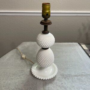 VTG 15” Milk Glass Lamp Hobnail w/ Dish Base